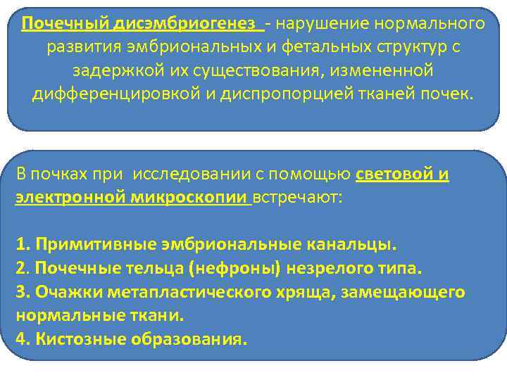 Почечный дисэмбриогенез - нарушение нормального развития эмбриональных и фетальных структур с задержкой их существования,