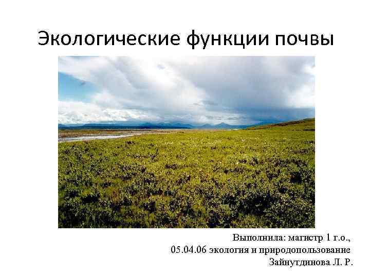 Экологические функции почвы Выполнила: магистр 1 г. о. , 05. 04. 06 экология и
