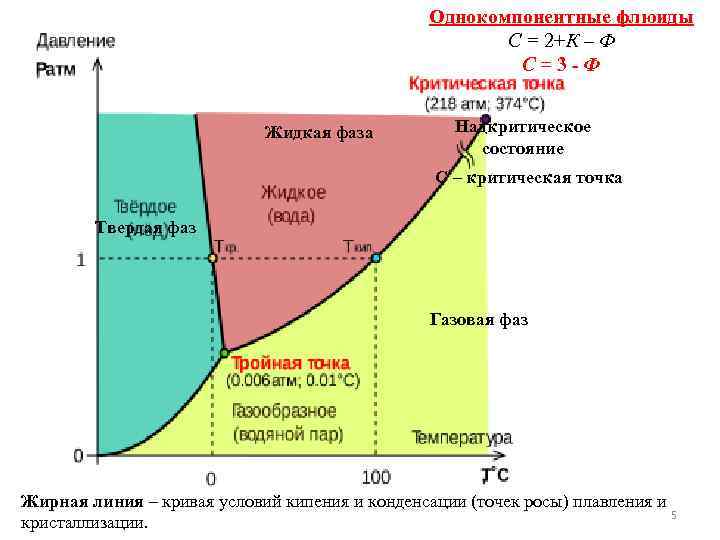 Однокомпонентные флюиды С = 2+К – Ф С=3 -Ф Жидкая фаза Надкритическое состояние C