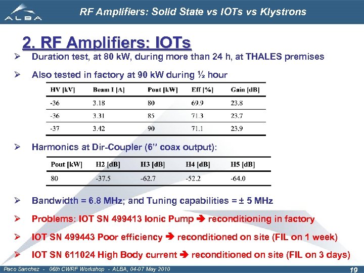 RF Amplifiers: Solid State vs IOTs vs Klystrons Ø 2. RF Amplifiers: IOTs Duration