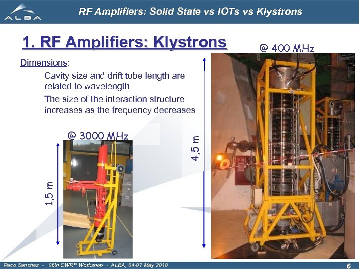 RF Amplifiers: Solid State vs IOTs vs Klystrons 1. RF Amplifiers: Klystrons @ 400