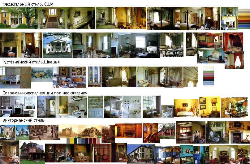 Федеральный стиль. США Густавианский стиль. Швеция Современныестилизации под неоклассику Викторианский стиль 