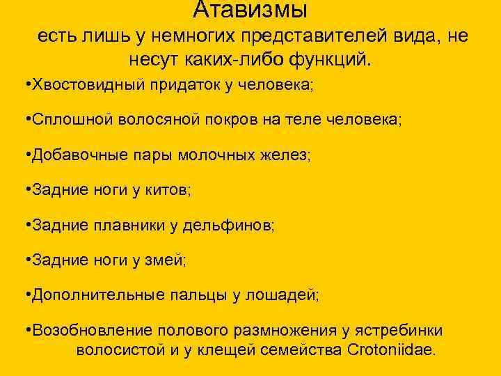 Атавизмы есть лишь у немногих представителей вида, не несут каких-либо функций. • Хвостовидный придаток