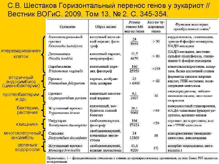 С. В. Шестаков Горизонтальный перенос генов у эукариот // Вестник ВОГи. С. 2009. Том