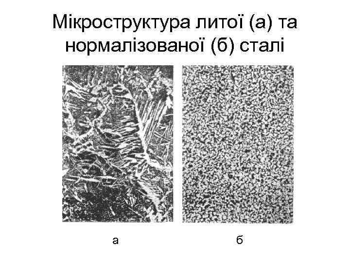 Мікроструктура литої (а) та нормалізованої (б) сталі а б 