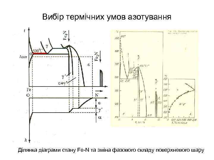 Вибір термічних умов азотування Ділянка діаграми стану Fe-N та зміна фазового складу поверхневого шару