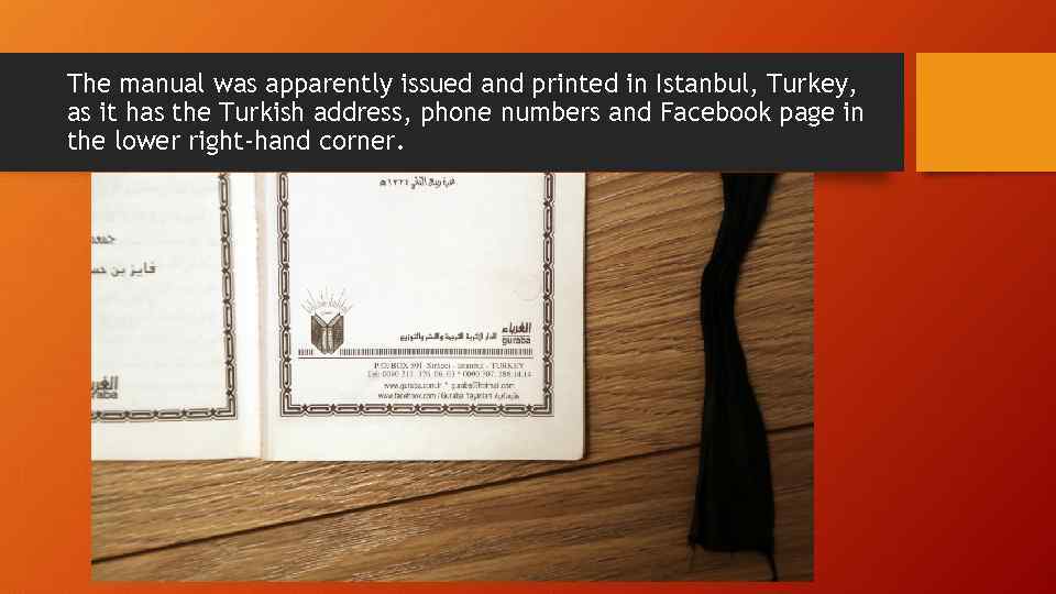 The manual was apparently issued and printed in Istanbul, Turkey, as it has the