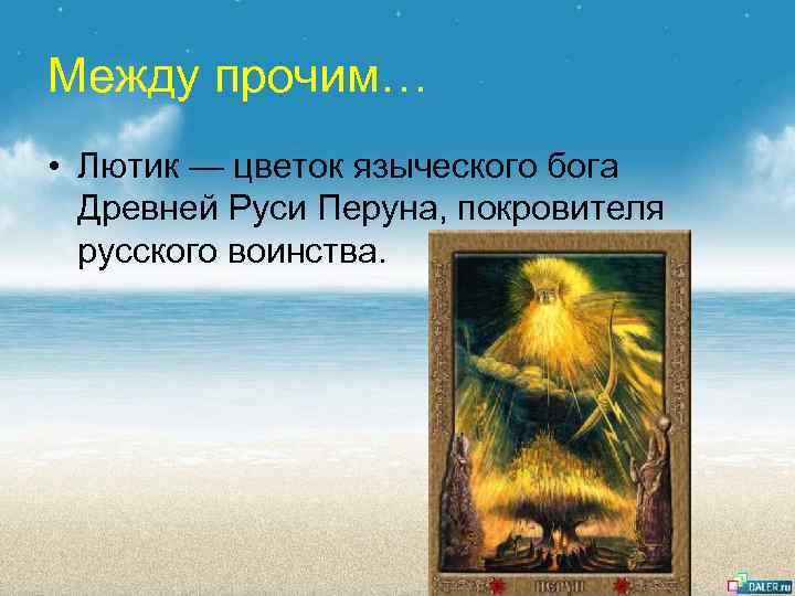 Между прочим… • Лютик — цветок языческого бога Древней Руси Перуна, покровителя русского воинства.