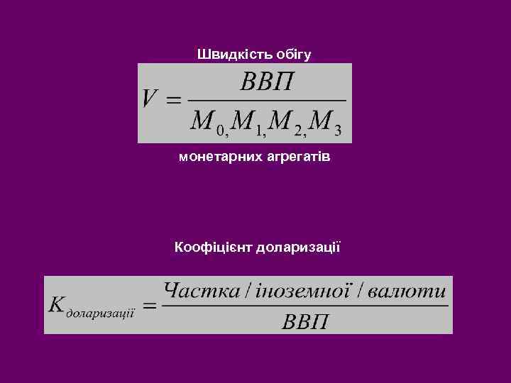Швидкість обігу монетарних агрегатів Коофіцієнт доларизації 