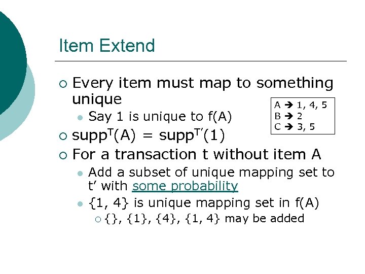Item Extend ¡ Every item must map to something unique A 1, 4, 5