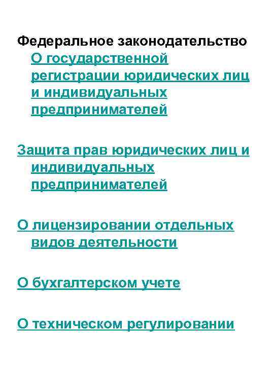 Федеральное законодательство О государственной регистрации юридических лиц и индивидуальных предпринимателей Защита прав юридических лиц