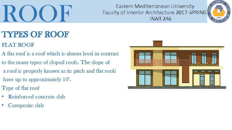 ROOF Eastern Mediterranean University Faculty of Interior Architecture 2017 -SPRING INAR 246 TYPES OF