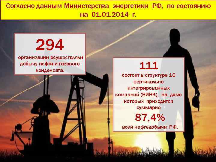 Согласно данным Министерства энергетики РФ, по состоянию на 01. 2014 г. 294 организации осуществляли