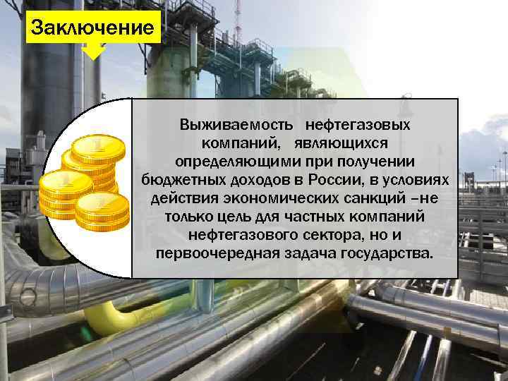 Заключение Выживаемость нефтегазовых компаний, являющихся определяющими при получении бюджетных доходов в России, в условиях