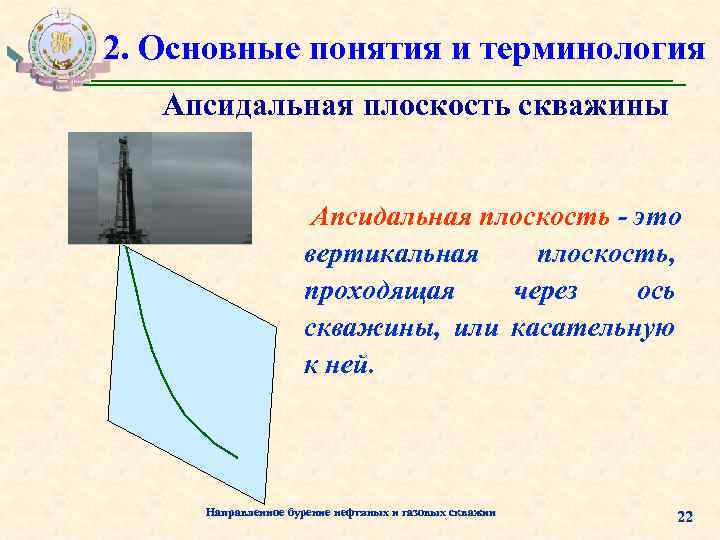 2. Основные понятия и терминология Апсидальная плоскость скважины Апсидальная плоскость - это вертикальная плоскость,