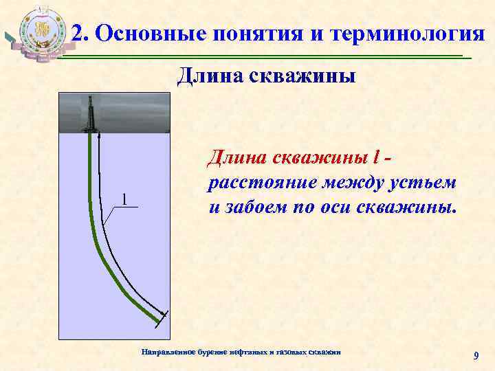2. Основные понятия и терминология Длина скважины l расстояние между устьем и забоем по