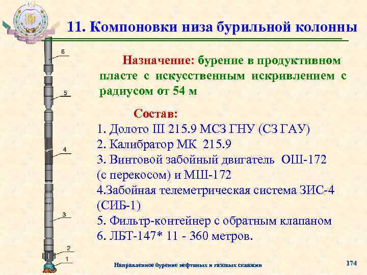 11. Компоновки низа бурильной колонны Назначение: бурение в продуктивном пласте с искусственным искривлением с