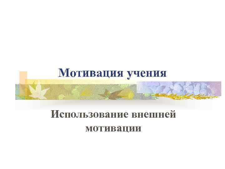 Мотивация учения Использование внешней мотивации 