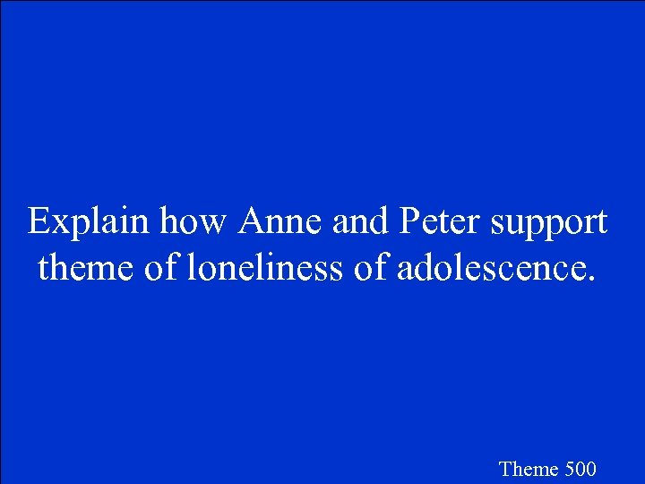 Explain how Anne and Peter support theme of loneliness of adolescence. Theme 500 