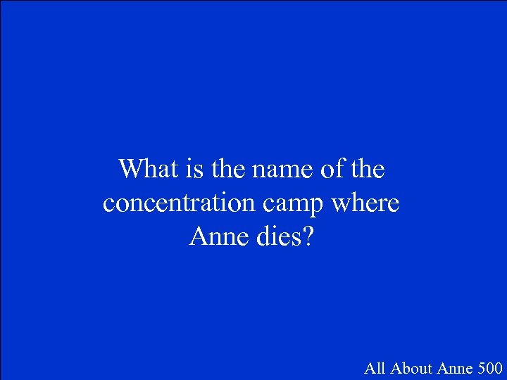 What is the name of the concentration camp where Anne dies? All About Anne