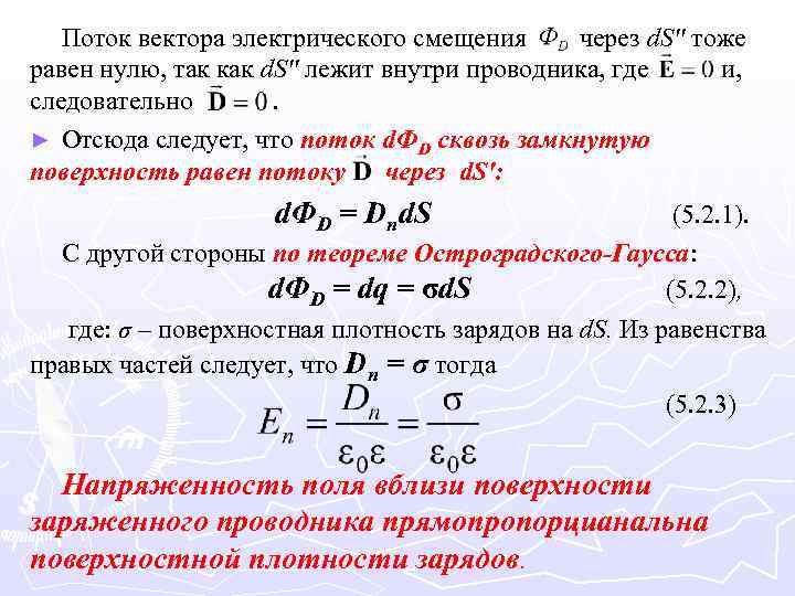 Поток вектора электрического смещения через d. S'' тоже равен нулю, так как d. S''