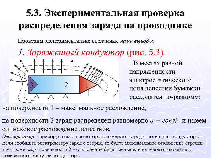 5. 3. Экспериментальная проверка распределения заряда на проводнике Проверим экспериментально сделанные нами выводы: 1.