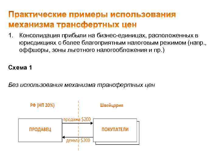 1. Консолидация прибыли на бизнес-единицах, расположенных в юрисдикциях с более благоприятным налоговым режимом (напр.