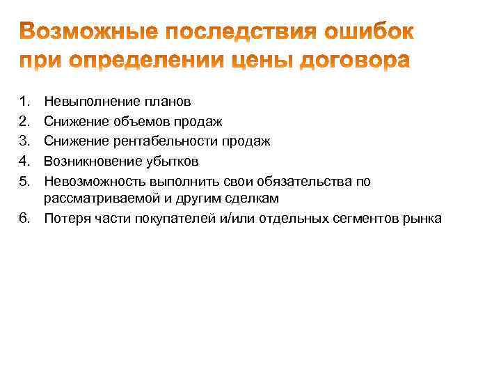 1. 2. 3. 4. 5. Невыполнение планов Снижение объемов продаж Снижение рентабельности продаж Возникновение