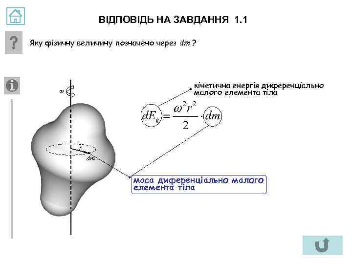 ВІДПОВІДЬ НА ЗАВДАННЯ 1. 1 Яку фізичну величину позначено через dm ? кінетична енергія