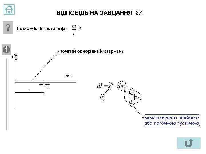 ВІДПОВІДЬ НА ЗАВДАННЯ 2. 1 Як можна назвати вираз ? тонкий однорідний стержень m,