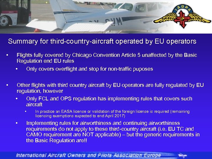 Summary for third-country-aircraft operated by EU operators • Flights fully covered by Chicago Convention
