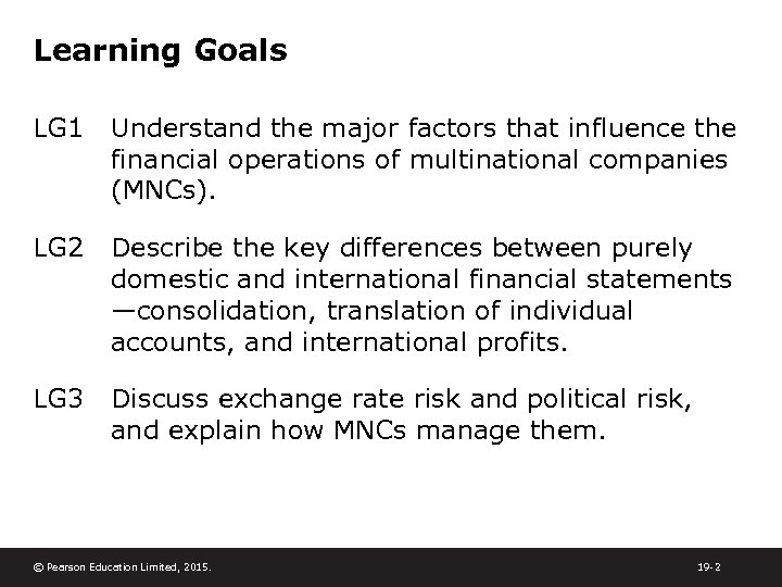 Learning Goals LG 1 Understand the major factors that influence the financial operations of