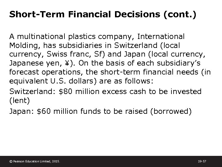 Short-Term Financial Decisions (cont. ) A multinational plastics company, International Molding, has subsidiaries in