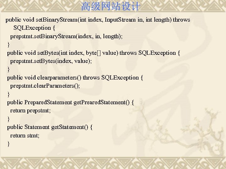 高级网站设计 public void set. Binary. Stream(int index, Input. Stream in, int length) throws SQLException