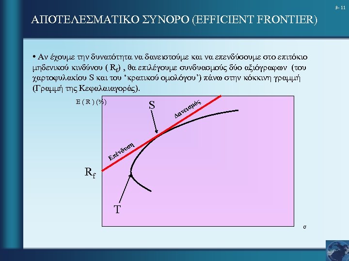 9 - 11 ΑΠΟΤΕΛΕΣΜΑΤΙΚΟ ΣΥΝΟΡΟ (EFFICIENT FRONTIER) • Αν έχουμε την δυνατότητα να δανειστούμε