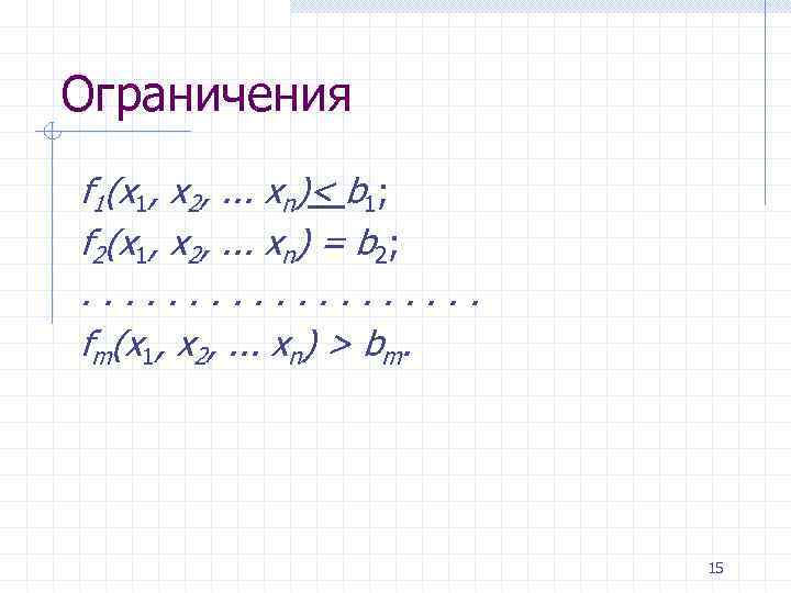 Ограничения f 1(х1, х2, . . . хn)< b 1; f 2(х1, х2, .