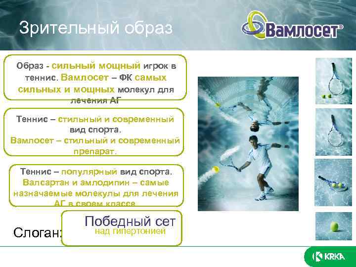 Зрительный образ Образ - сильный мощный игрок в теннис. Вамлосет – ФК самых сильных