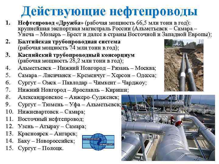 Действующие нефтепроводы 1. 2. 3. 4. 5. 6. 7. 8. 9. 10. 11. 12.