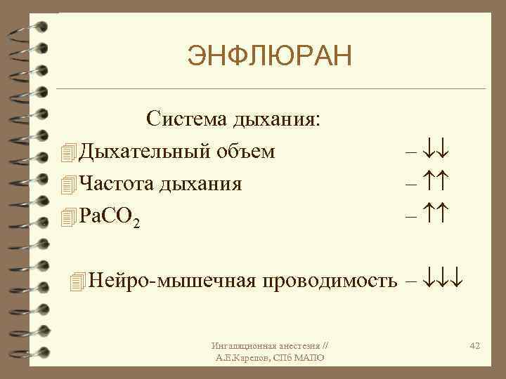 ЭНФЛЮРАН Система дыхания: 4 Дыхательный объем 4 Частота дыхания 4 Ра. СО 2 –