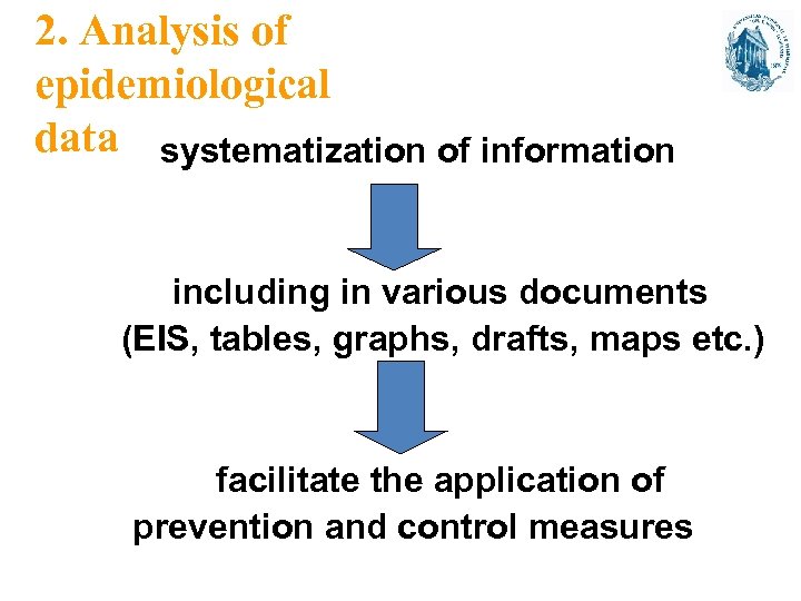 2. Analysis of epidemiological data systematization of information including in various documents (EIS, tables,