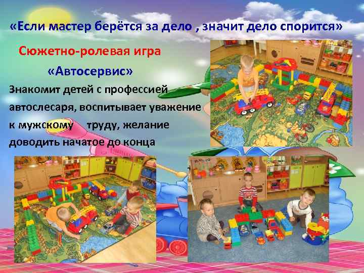  «Если мастер берётся за дело , значит дело спорится» Сюжетно-ролевая игра «Автосервис» Знакомит