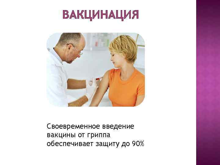 ВАКЦИНАЦИЯ Своевременное введение вакцины от гриппа обеспечивает защиту до 90% 