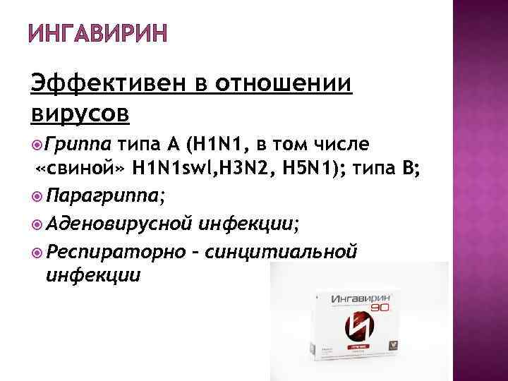 ИНГАВИРИН Эффективен в отношении вирусов Гриппа типа А (H 1 N 1, в том