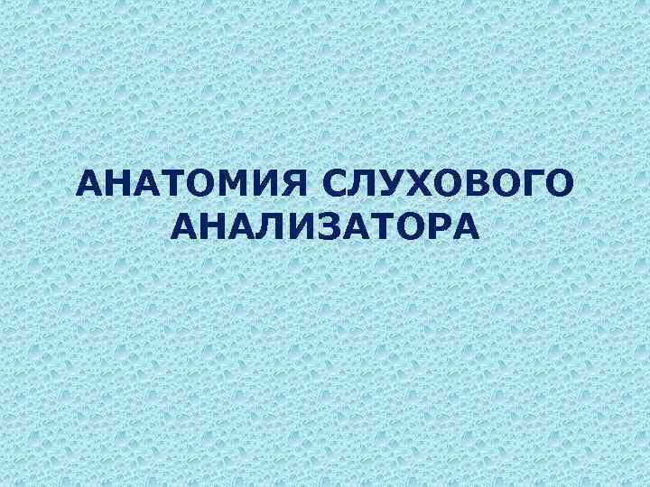 АНАТОМИЯ СЛУХОВОГО АНАЛИЗАТОРА 