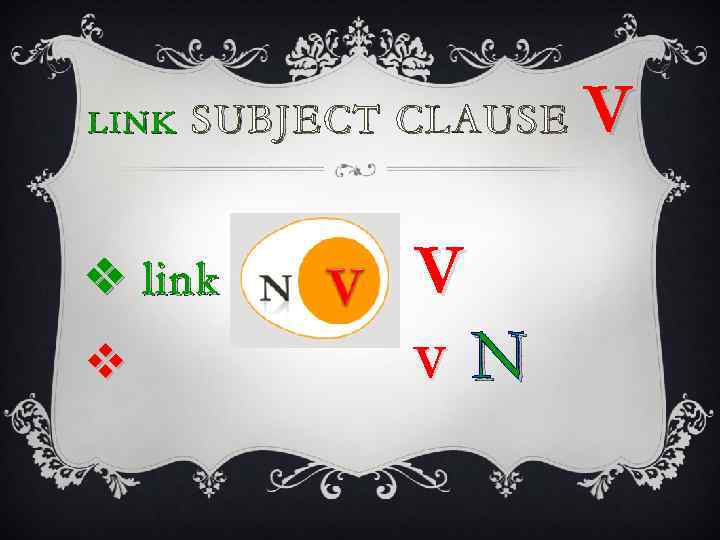 LINK SUBJECT CLAUSE v link V v V N V 