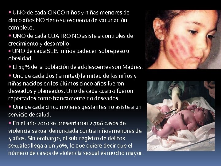  • UNO de cada CINCO niños y niñas menores de cinco años NO