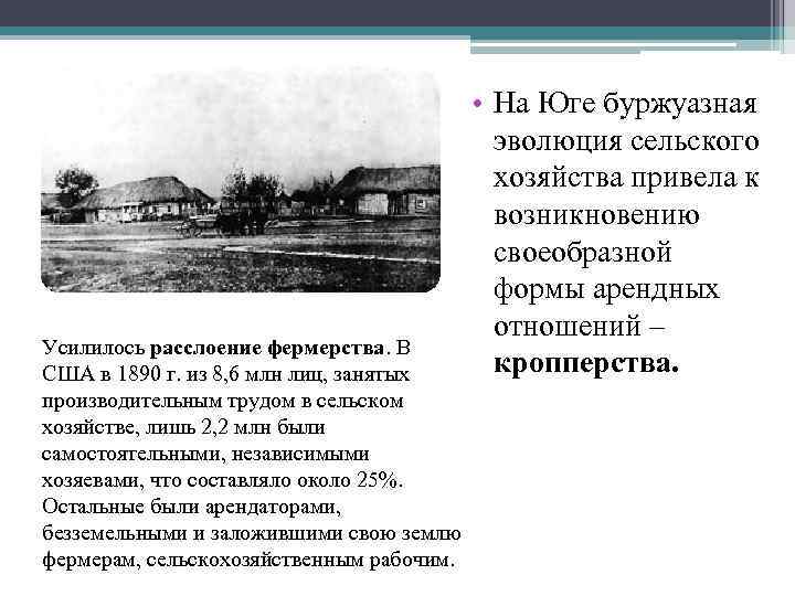 Усилилось расслоение фермерства. В США в 1890 г. из 8, 6 млн лиц, занятых