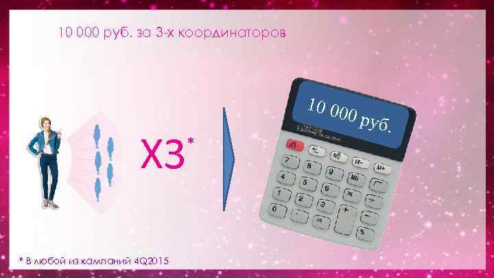 10 000 руб. за 3 -х координаторов 10 00 Х 3 * В любой