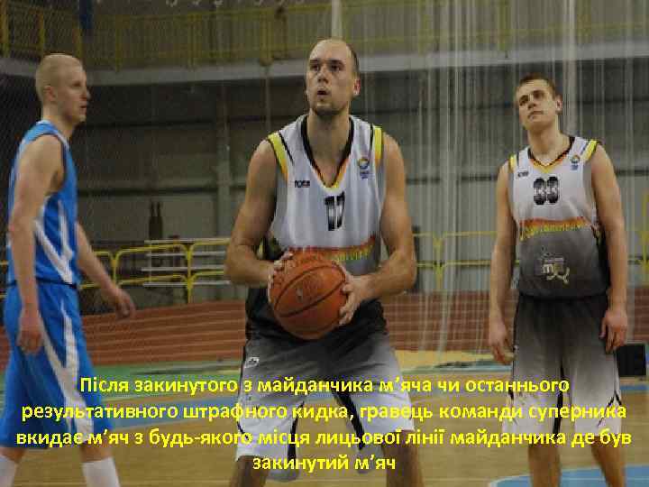 Після закинутого з майданчика м’яча чи останнього результативного штрафного кидка, гравець команди суперника вкидає