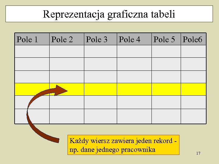 Reprezentacja graficzna tabeli Pole 1 Pole 2 Pole 3 Pole 4 Pole 5 Pole